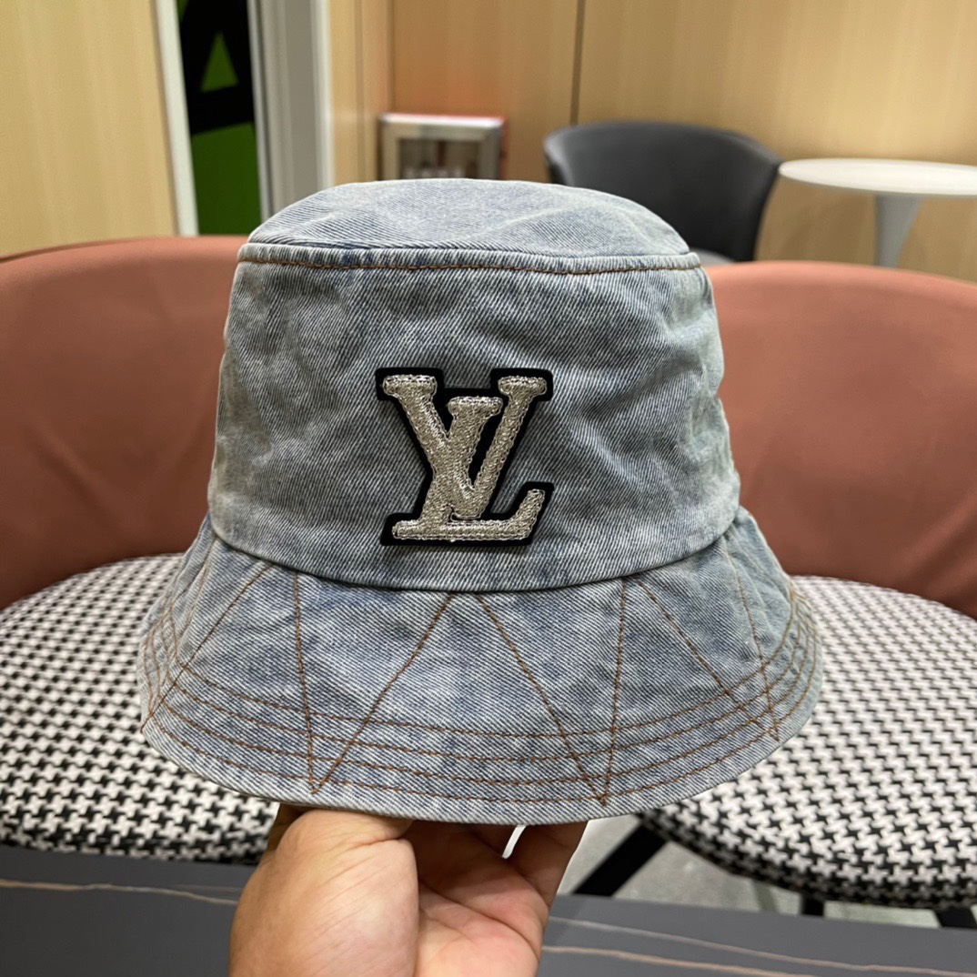 LouiVuittonLV2024新款路易威登牛仔老花渔夫帽简单大方男女通用遮阳帽