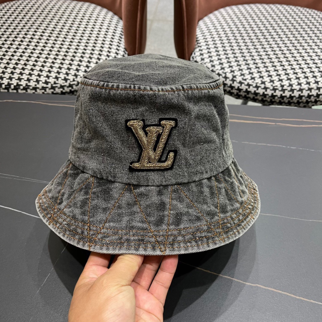 LouiVuittonLV2024新款路易威登牛仔老花渔夫帽简单大方男女通用遮阳帽