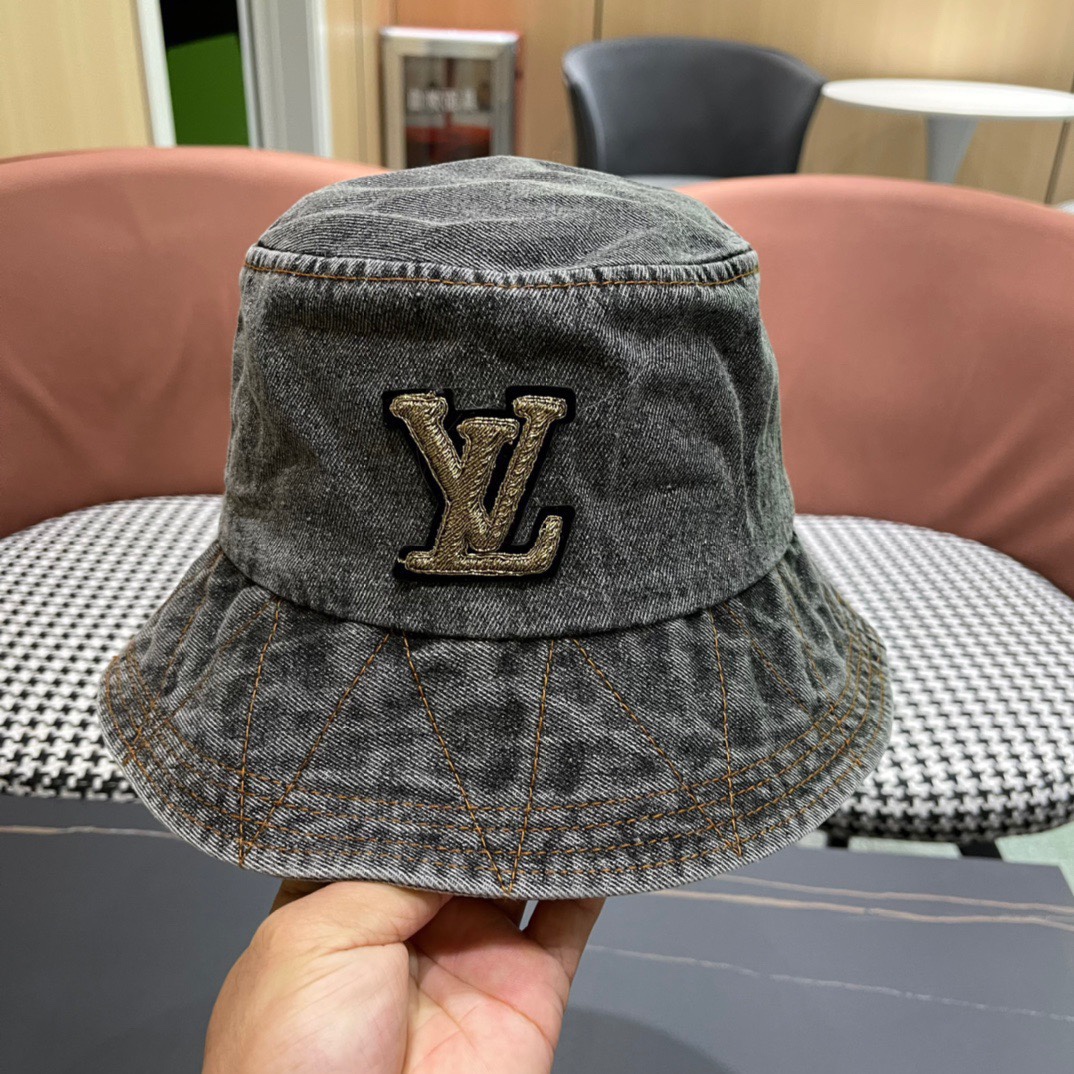 LouiVuittonLV2024新款路易威登牛仔老花渔夫帽简单大方男女通用遮阳帽