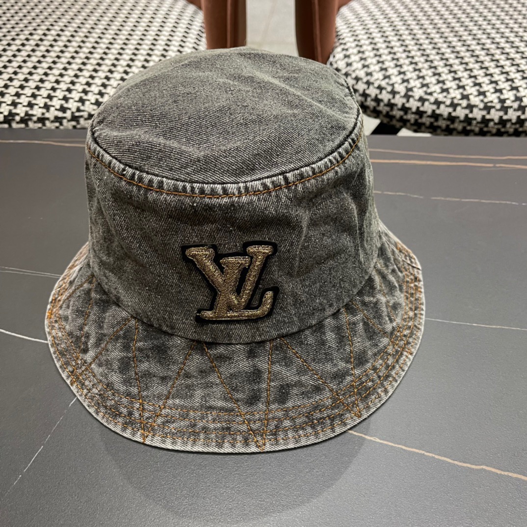 LouiVuittonLV2024新款路易威登牛仔老花渔夫帽简单大方男女通用遮阳帽