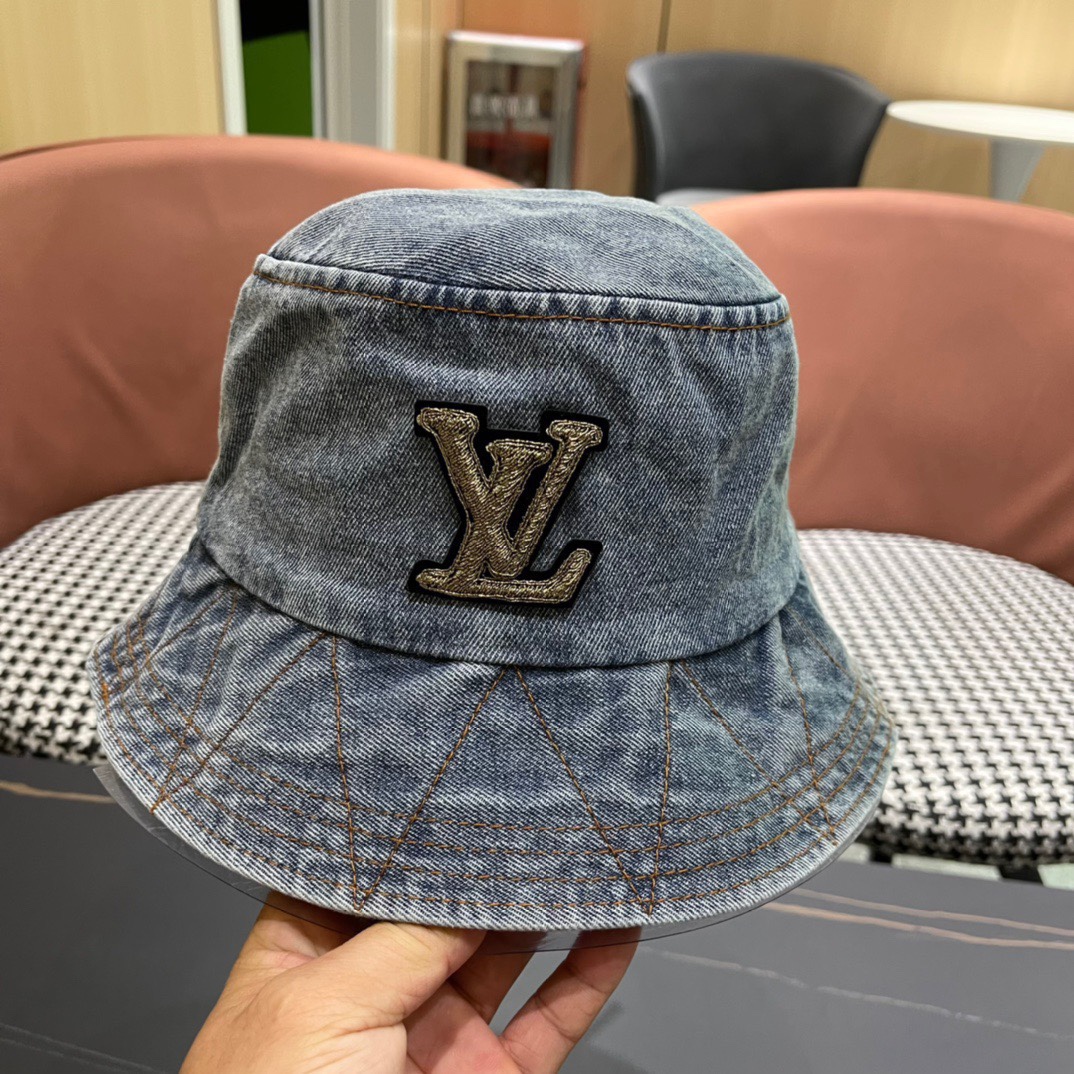 LouiVuittonLV2024新款路易威登牛仔老花渔夫帽简单大方男女通用遮阳帽