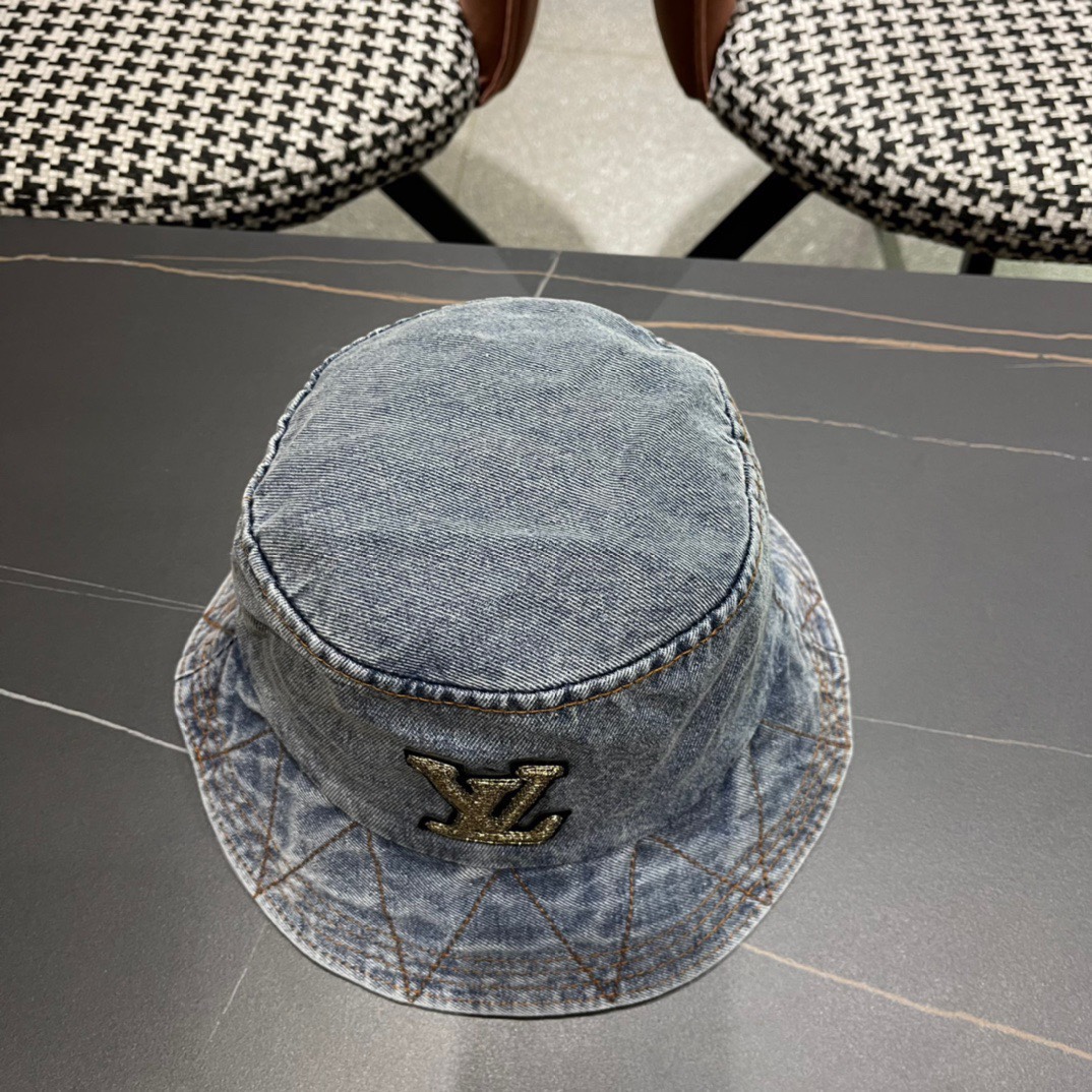 LouiVuittonLV2024新款路易威登牛仔老花渔夫帽简单大方男女通用遮阳帽