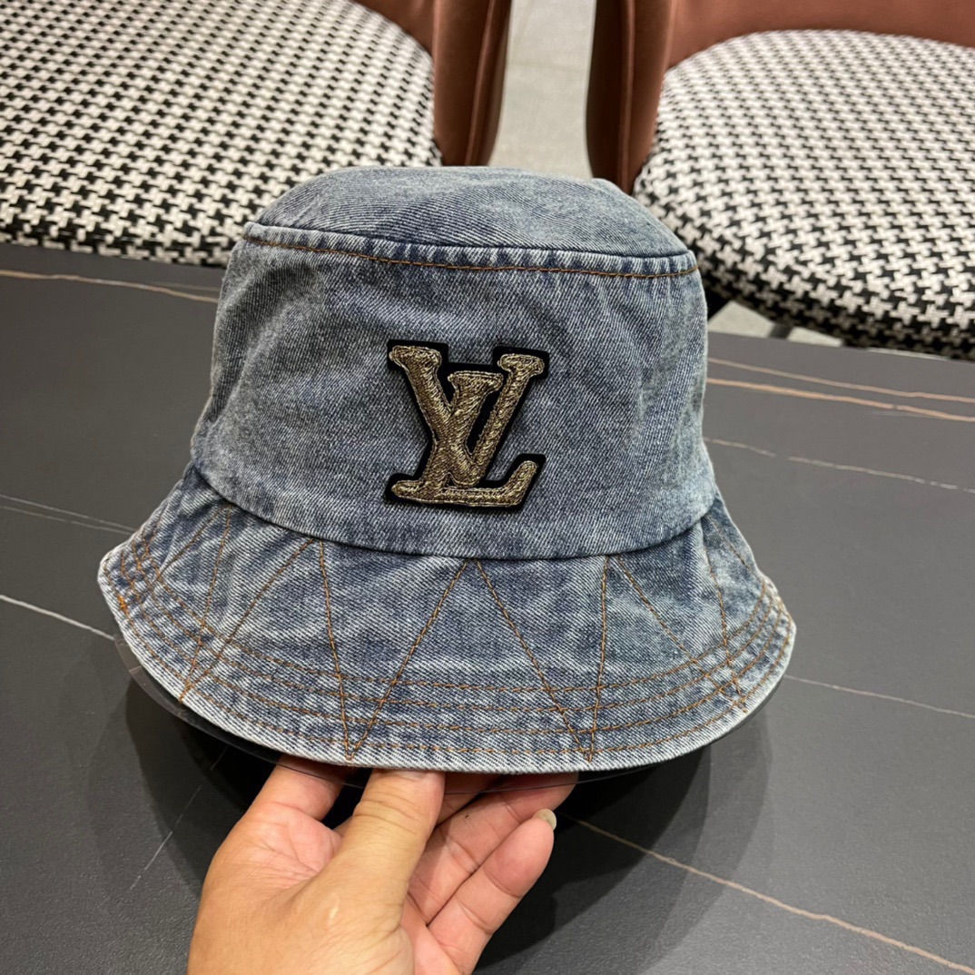 LouiVuittonLV2024新款路易威登牛仔老花渔夫帽简单大方男女通用遮阳帽