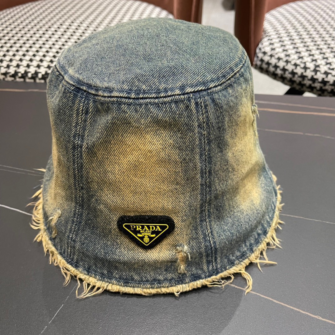 普拉达Prada新款水桶牛仔渔夫帽精致格调有感觉断货热门质量超赞