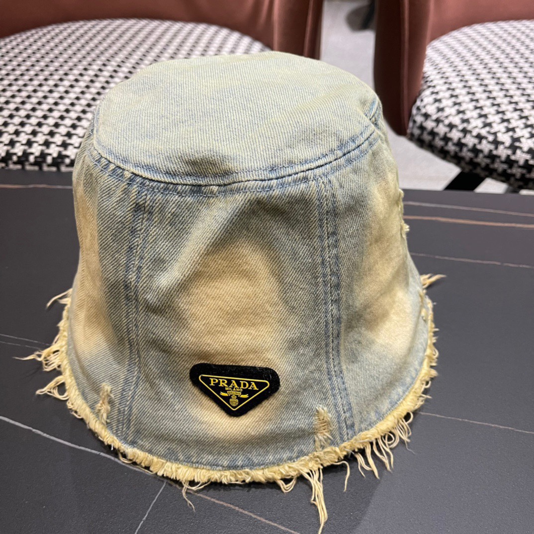 普拉达Prada新款水桶牛仔渔夫帽精致格调有感觉断货热门质量超赞