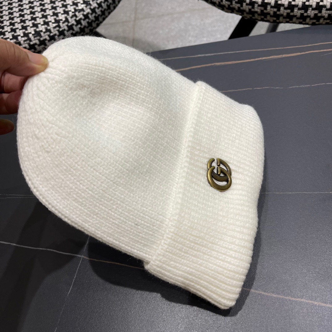 GUCCI古奇 时尚法式羊毛毛线帽子女冬季保暖针织帽潮条纹毛线帽