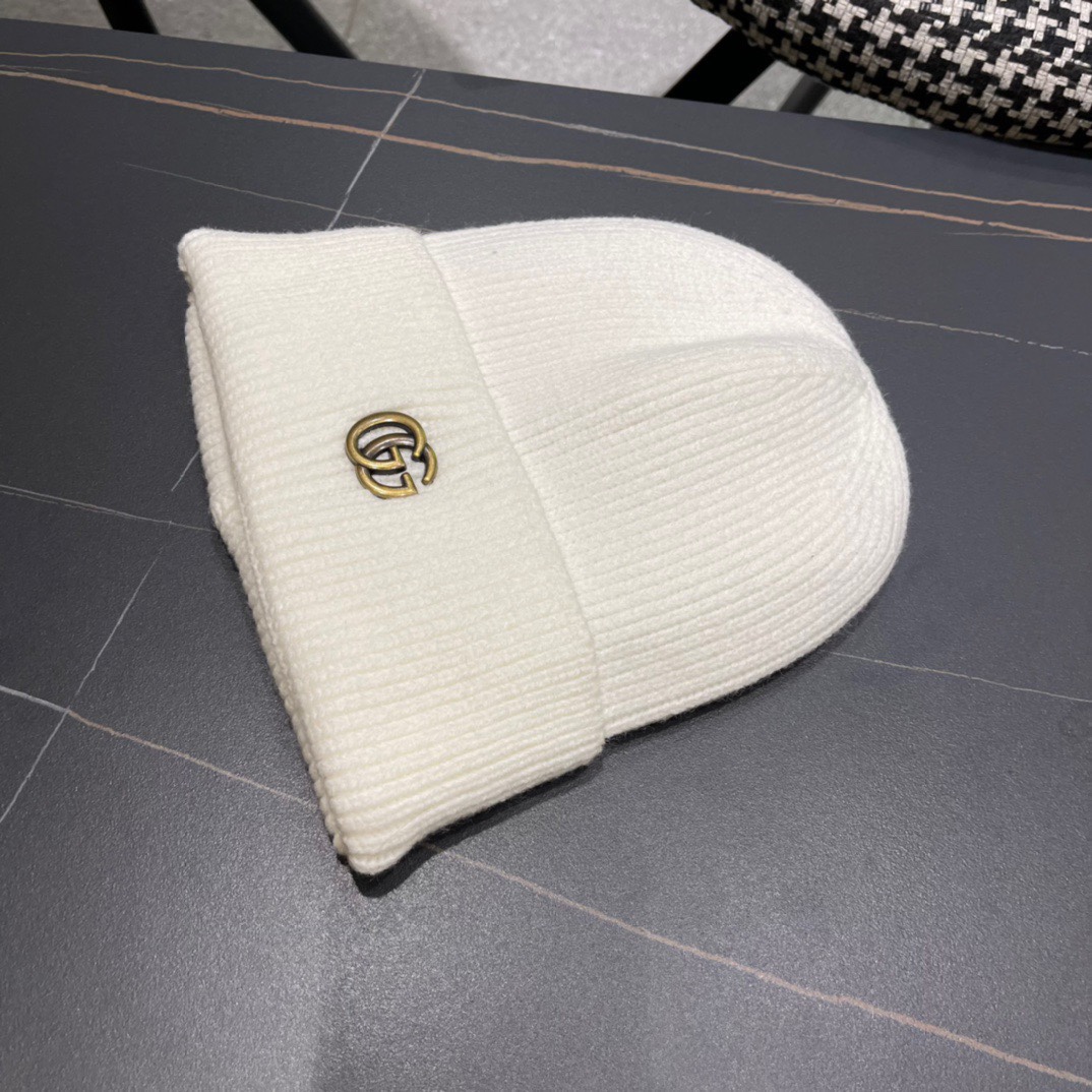 GUCCI古奇 时尚法式羊毛毛线帽子女冬季保暖针织帽潮条纹毛线帽