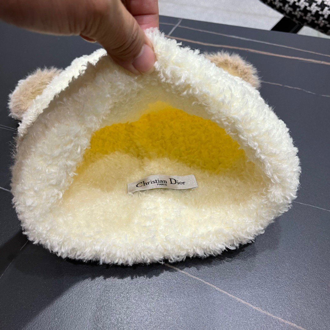 DIOR迪奥毛线帽子女2024秋冬季小可爱针织帽加厚保暖套头网红款大头围