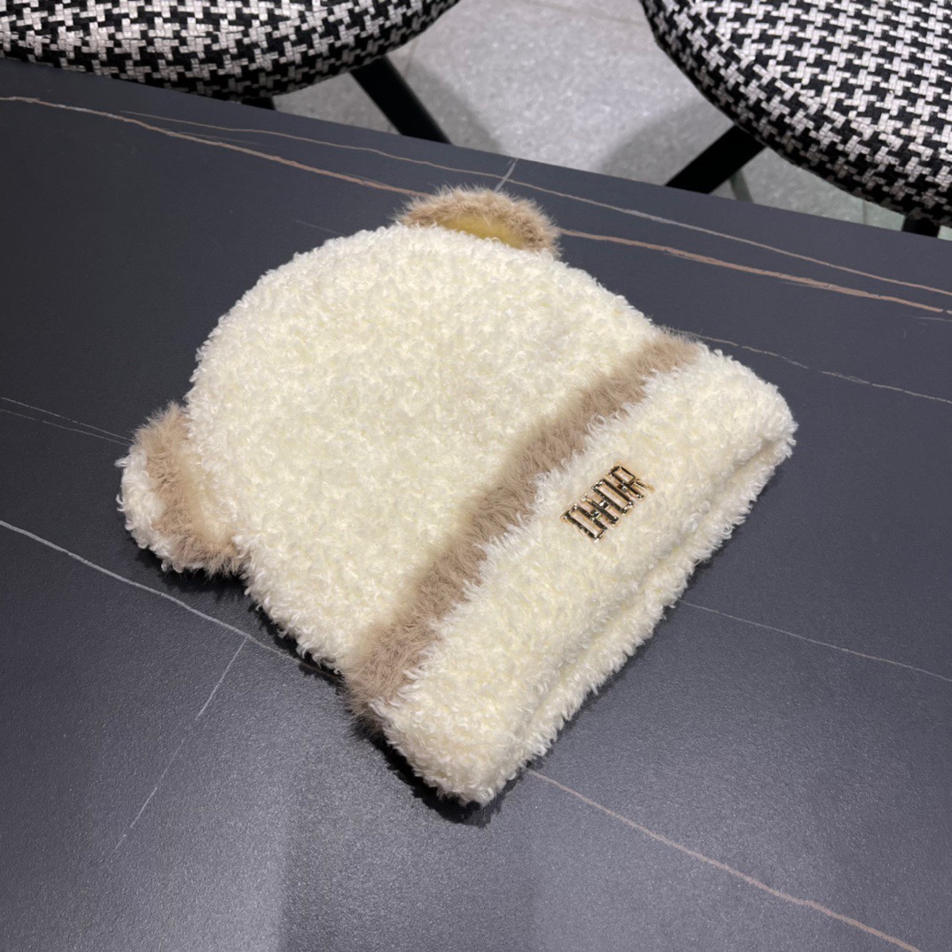 DIOR迪奥毛线帽子女2024秋冬季小可爱针织帽加厚保暖套头网红款大头围