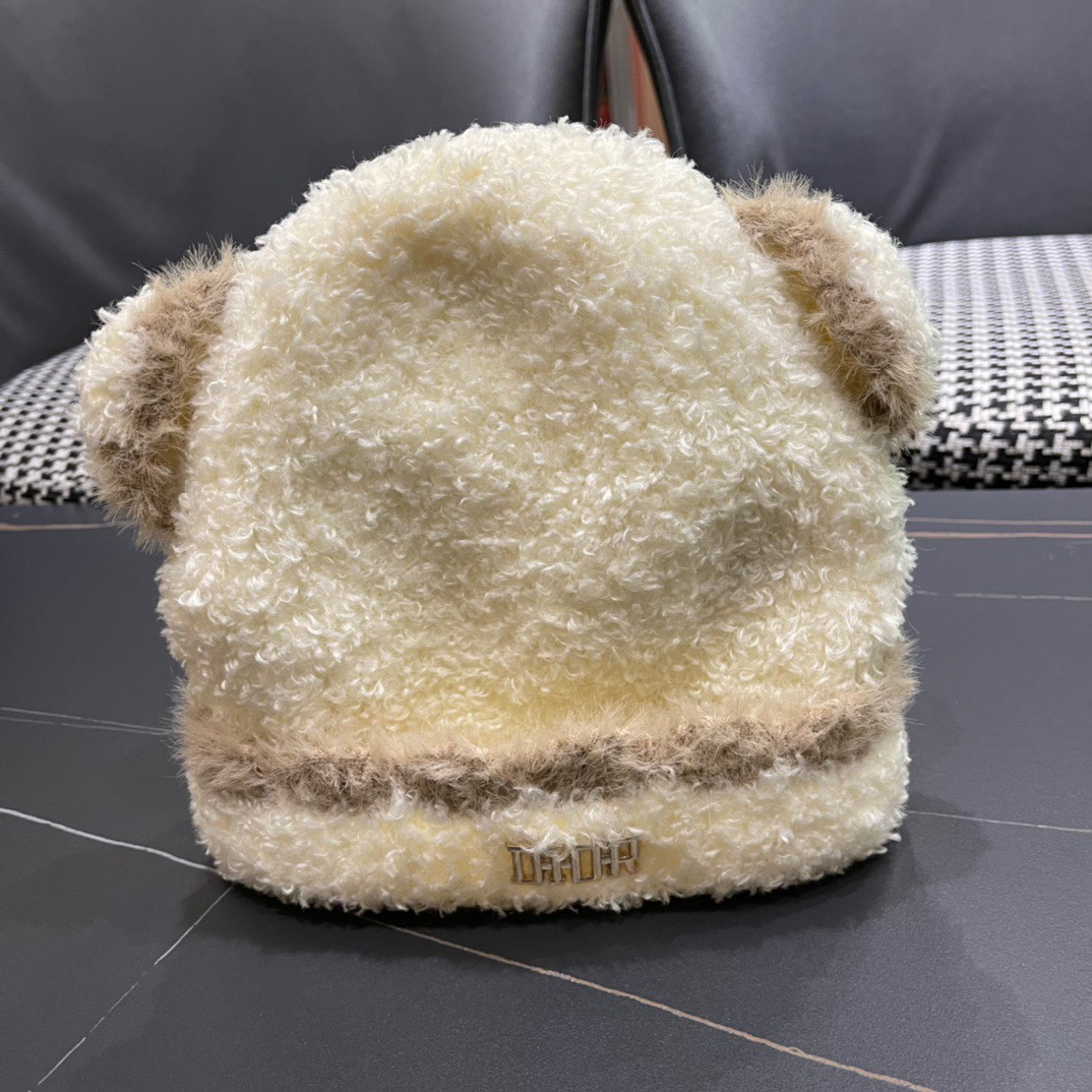 DIOR迪奥毛线帽子女2024秋冬季小可爱针织帽加厚保暖套头网红款大头围