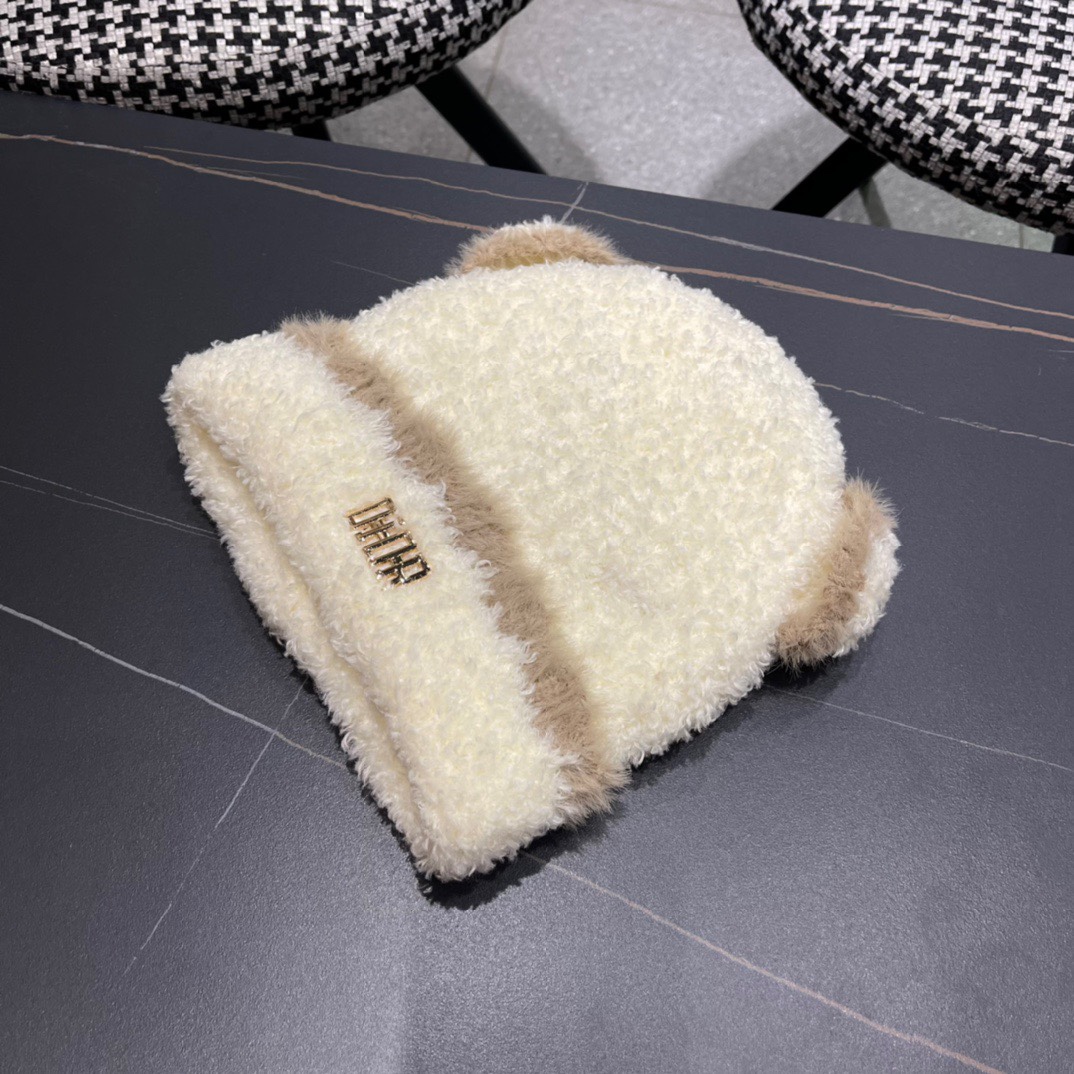 DIOR迪奥毛线帽子女2024秋冬季小可爱针织帽加厚保暖套头网红款大头围