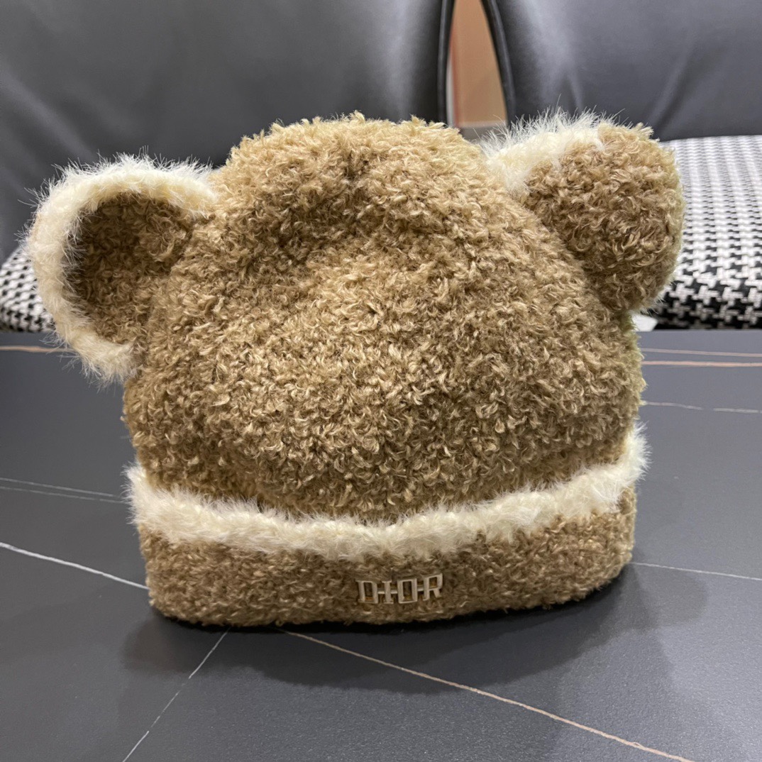 DIOR迪奥毛线帽子女2024秋冬季小可爱针织帽加厚保暖套头网红款大头围