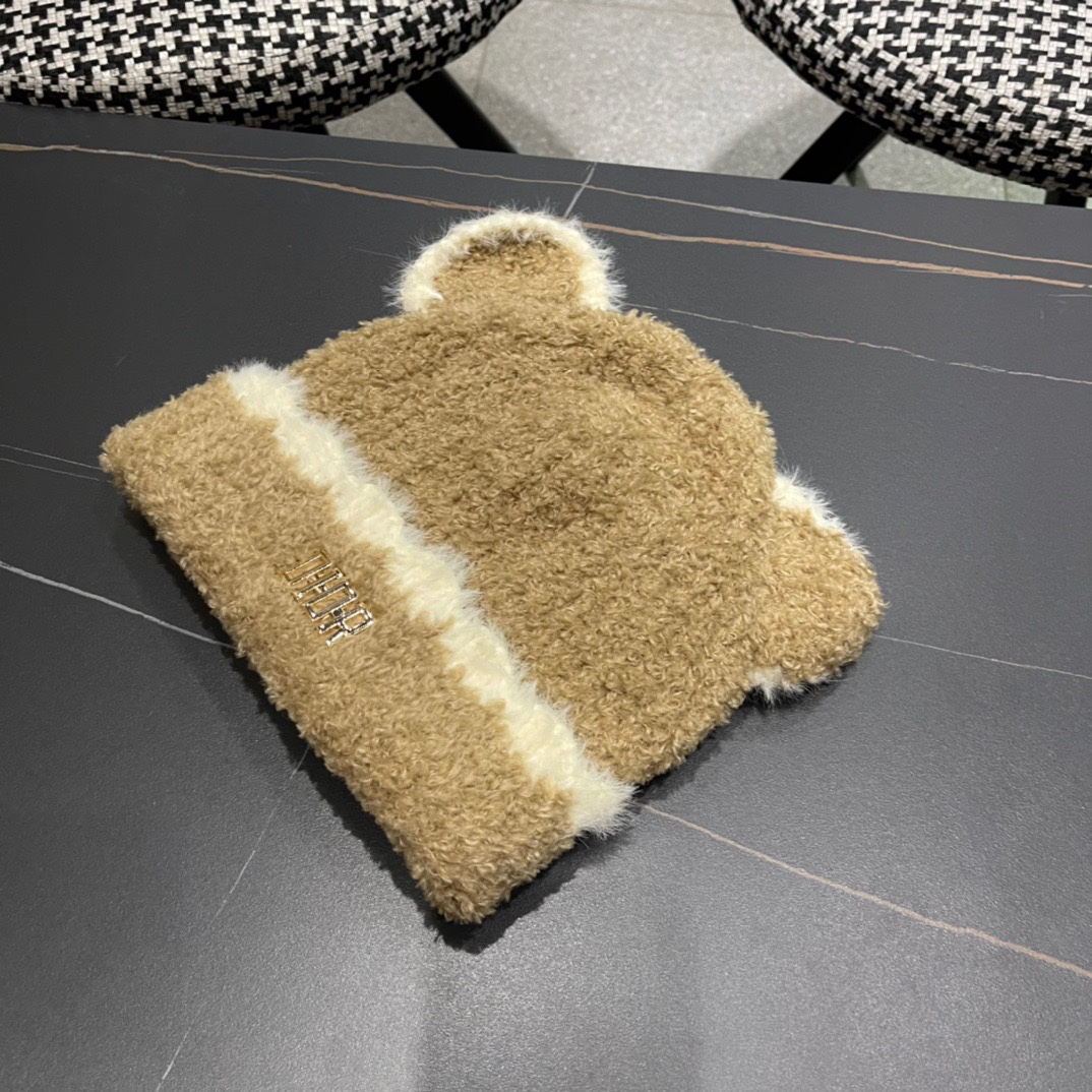 DIOR迪奥毛线帽子女2024秋冬季小可爱针织帽加厚保暖套头网红款大头围