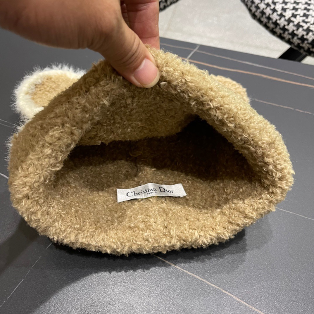 DIOR迪奥毛线帽子女2024秋冬季小可爱针织帽加厚保暖套头网红款大头围