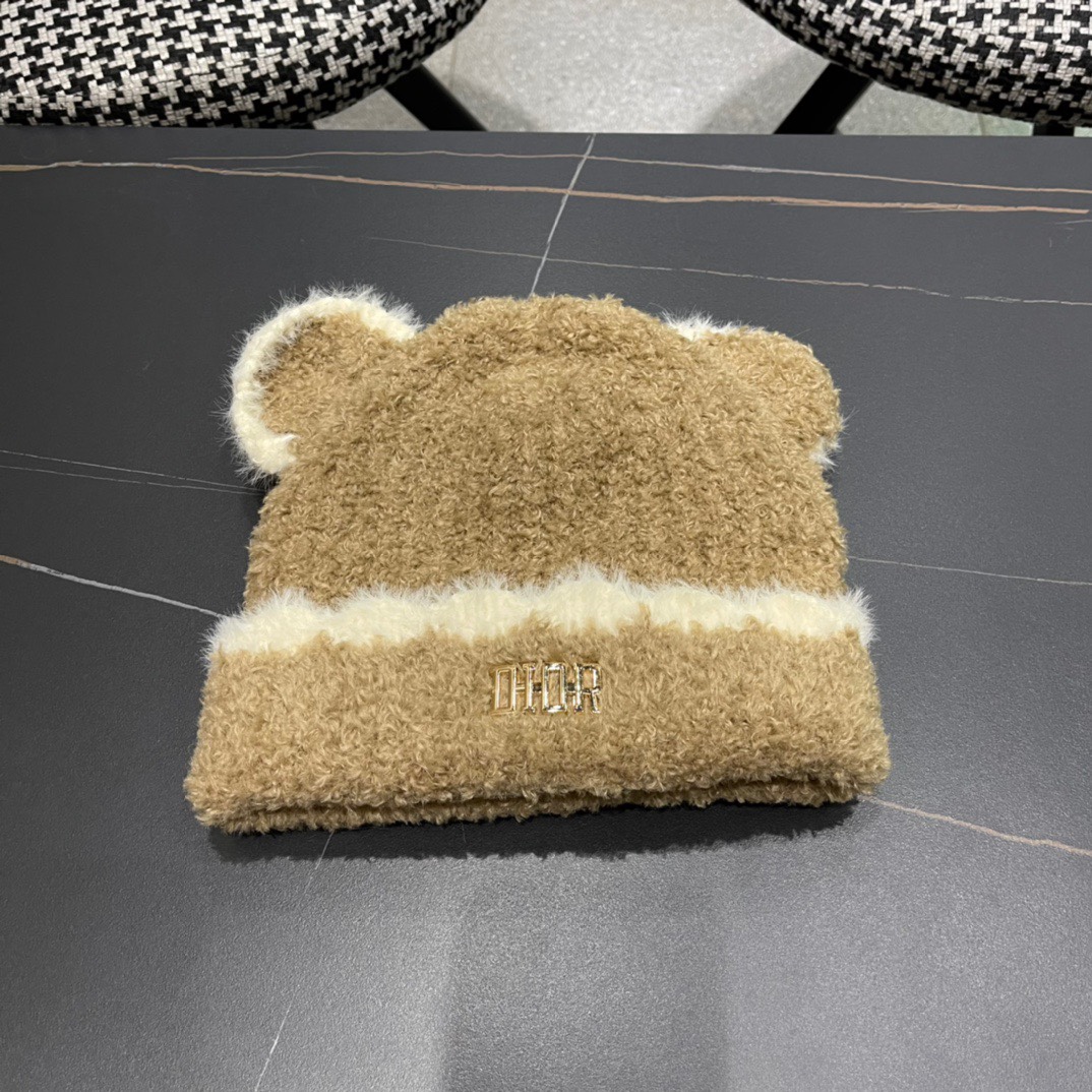 DIOR迪奥毛线帽子女2024秋冬季小可爱针织帽加厚保暖套头网红款大头围