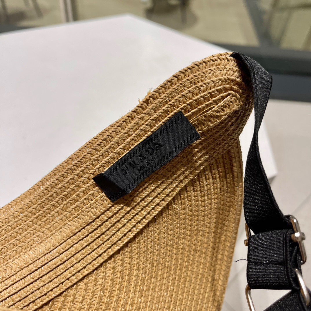  PRADA普拉达2022春夏新款遮阳草帽帽，空顶遮阳帽，防嗮遮阳帽，可折叠，头围57cm，