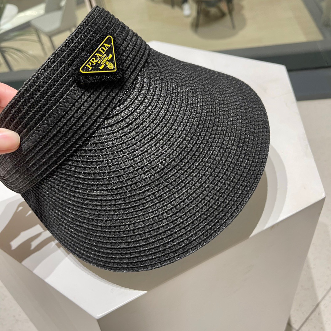  PRADA普拉达2022春夏新款遮阳草帽帽，空顶遮阳帽，防嗮遮阳帽，可折叠，头围57cm，