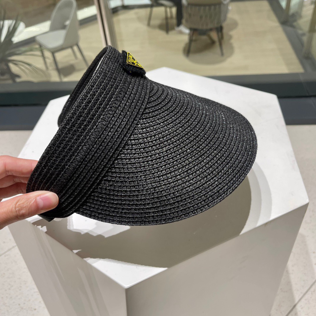  PRADA普拉达2022春夏新款遮阳草帽帽，空顶遮阳帽，防嗮遮阳帽，可折叠，头围57cm，