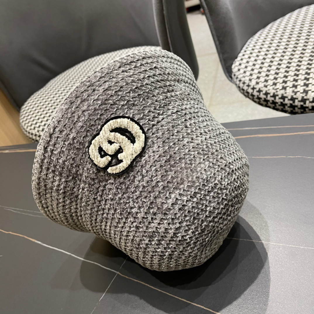 。古奇Gucci2024新款渔夫帽子女秋冬毛线拼接显脸小保暖百搭盆帽网红同款