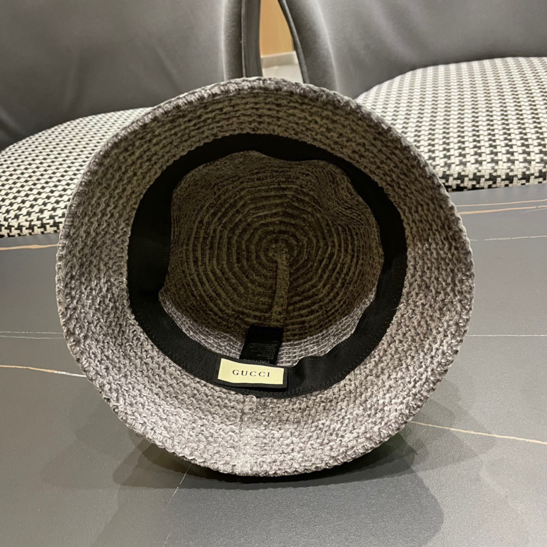 。古奇Gucci2024新款渔夫帽子女秋冬毛线拼接显脸小保暖百搭盆帽网红同款