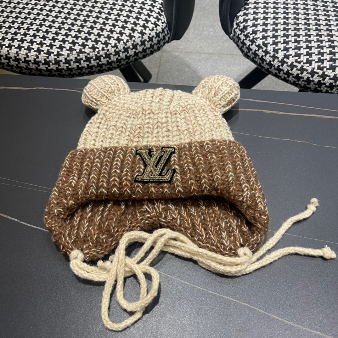 Lv路易威登2024秋冬款针织毛线护耳帽女冬天网红保暖帽子
