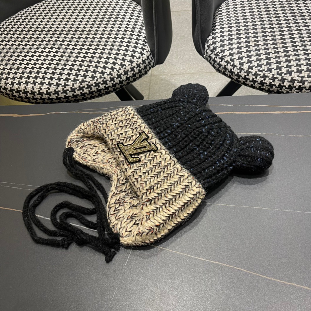 Lv路易威登2024秋冬款针织毛线护耳帽女冬天网红保暖帽子