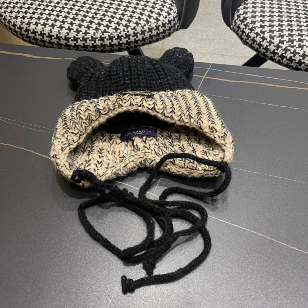 Lv路易威登2024秋冬款针织毛线护耳帽女冬天网红保暖帽子