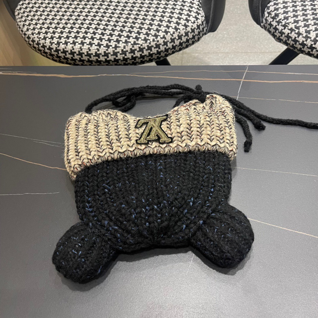 Lv路易威登2024秋冬款针织毛线护耳帽女冬天网红保暖帽子