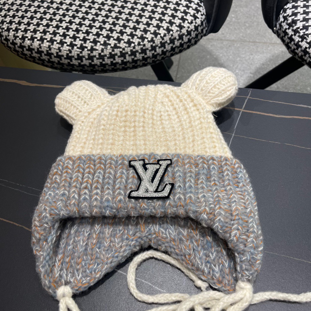 Lv路易威登2024秋冬款针织毛线护耳帽女冬天网红保暖帽子