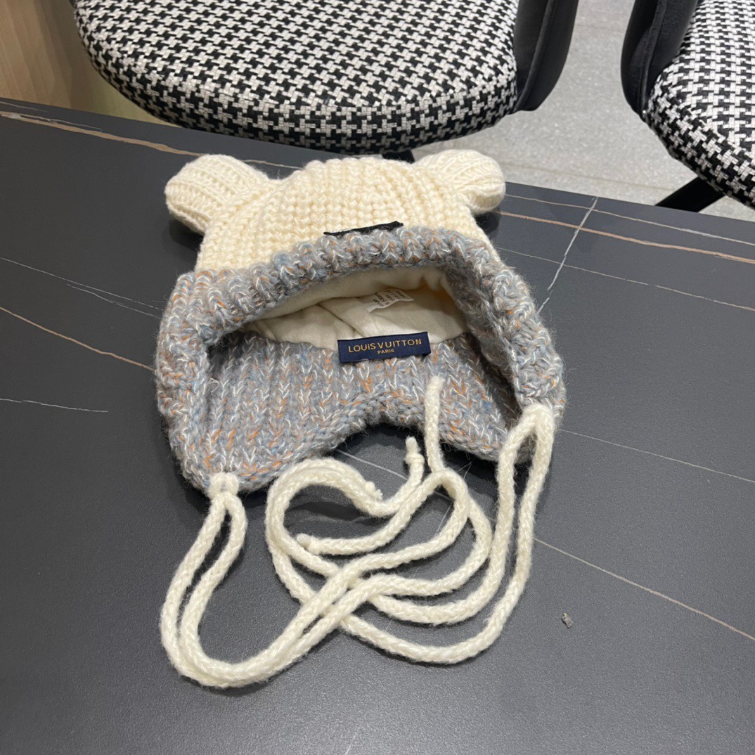 Lv路易威登2024秋冬款针织毛线护耳帽女冬天网红保暖帽子