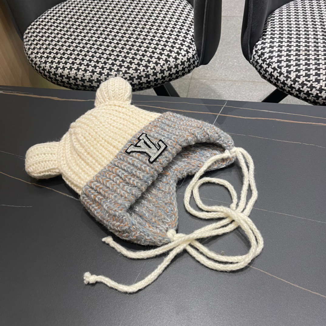 Lv路易威登2024秋冬款针织毛线护耳帽女冬天网红保暖帽子