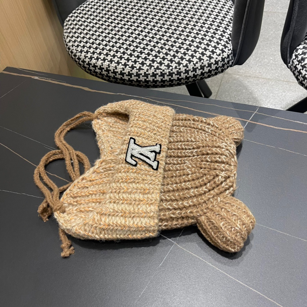 Lv路易威登2024秋冬款针织毛线护耳帽女冬天网红保暖帽子