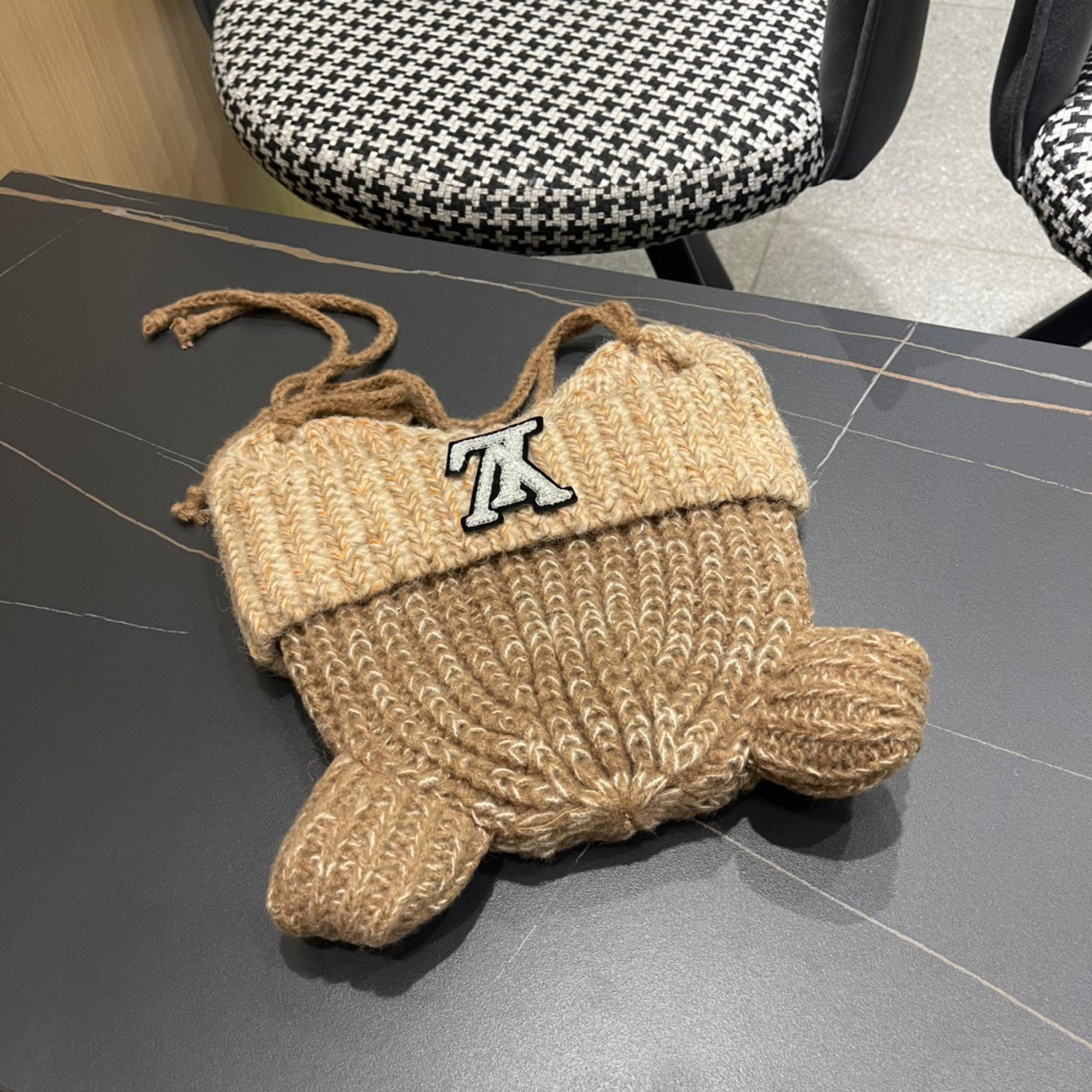 Lv路易威登2024秋冬款针织毛线护耳帽女冬天网红保暖帽子