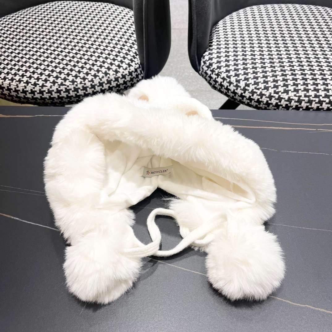 MONCLER蒙口🎩2024冬新款鹿角可爱毛球加绒针织护耳帽女洋气冬季防寒保暖加厚雷锋帽