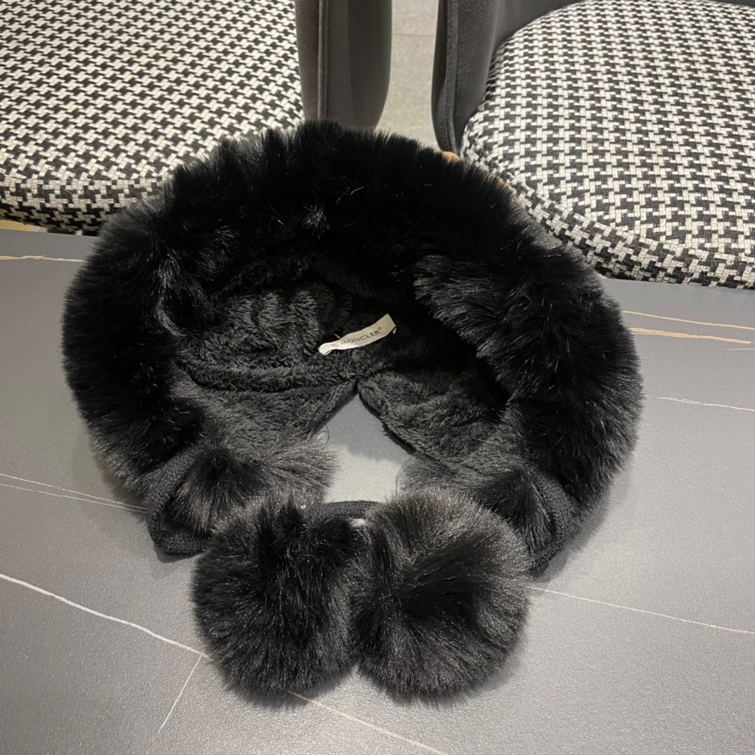 MONCLER蒙口🎩2024冬新款鹿角可爱毛球加绒针织护耳帽女洋气冬季防寒保暖加厚雷锋帽