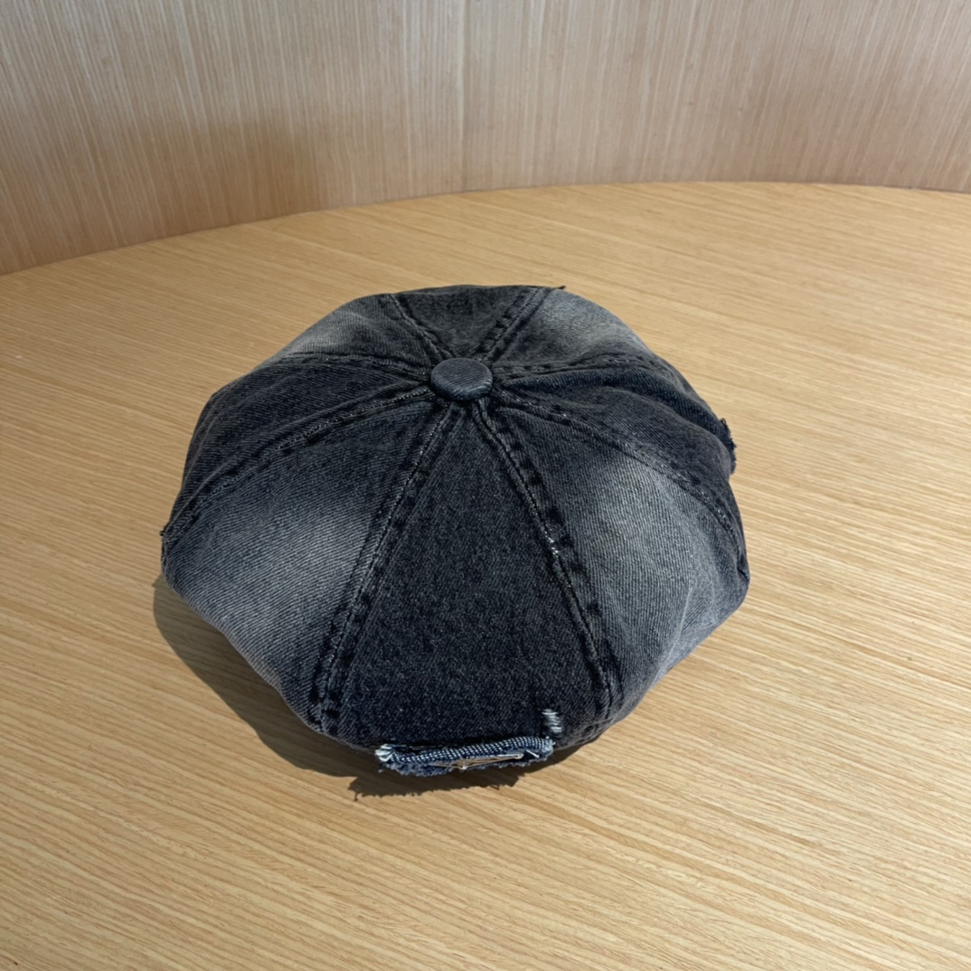 PRADA普拉达贝雷帽复古牛仔帽子女2024新款报童帽显脸小