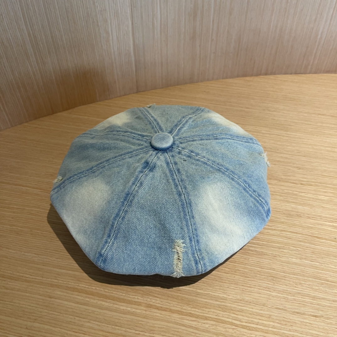 PRADA普拉达贝雷帽复古牛仔帽子女2024新款报童帽显脸小