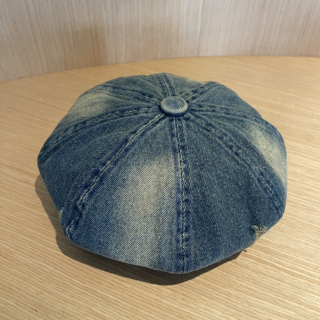 PRADA普拉达贝雷帽复古牛仔帽子女2024新款报童帽显脸小