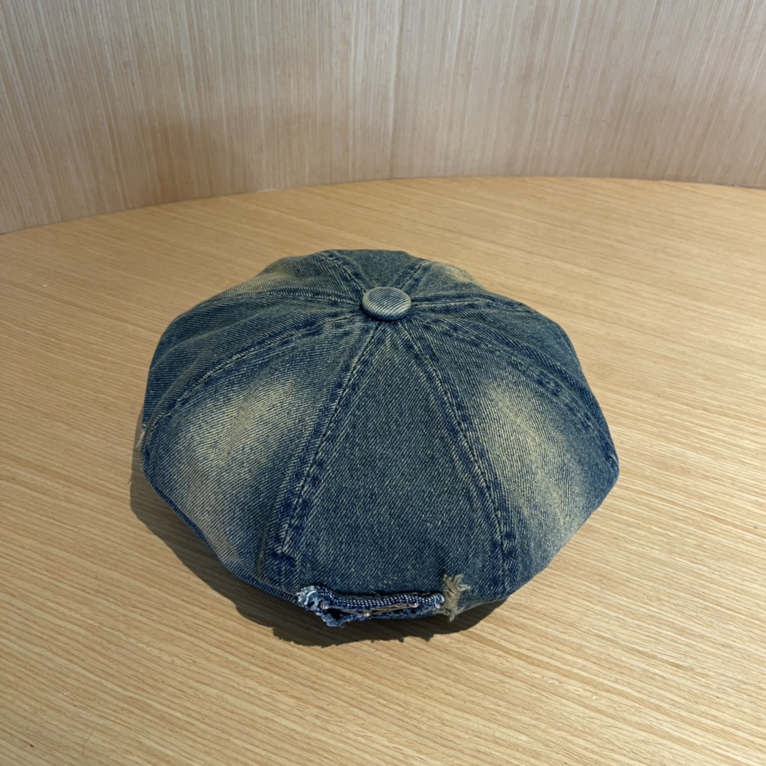 PRADA普拉达贝雷帽复古牛仔帽子女2024新款报童帽显脸小