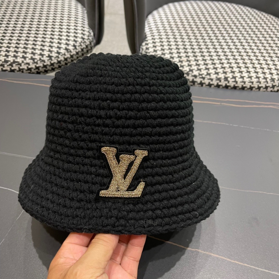 LV 路易威登 2024秋冬新款针织毛线帽，手抓渔夫帽，黑 卡米三色