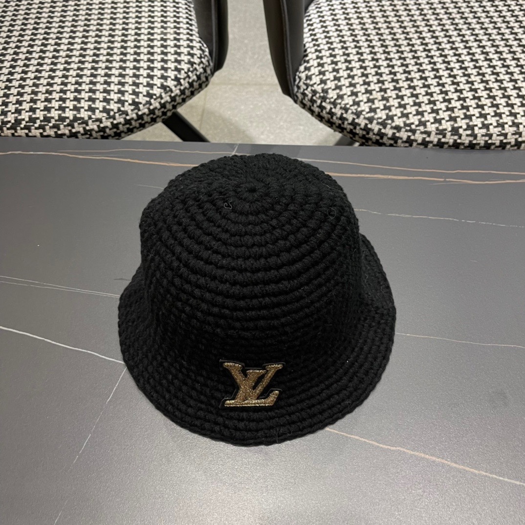 LV 路易威登 2024秋冬新款针织毛线帽，手抓渔夫帽，黑 卡米三色