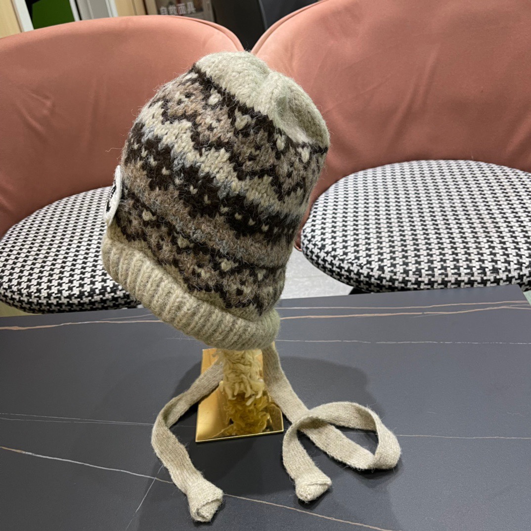 Chanel香奈儿秋冬复古百搭保暖费尔岛风针织羊🐏毛大头围弹力情侣护耳毛线帽帽子