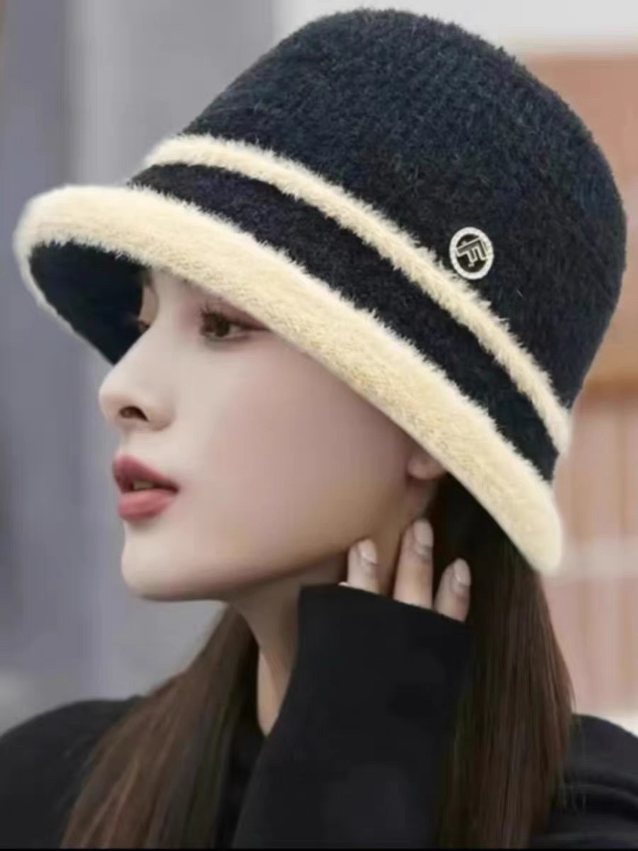 迪奥DIOR简约针织渔夫帽子2024女秋冬毛绒水桶帽混羊毛帽潮