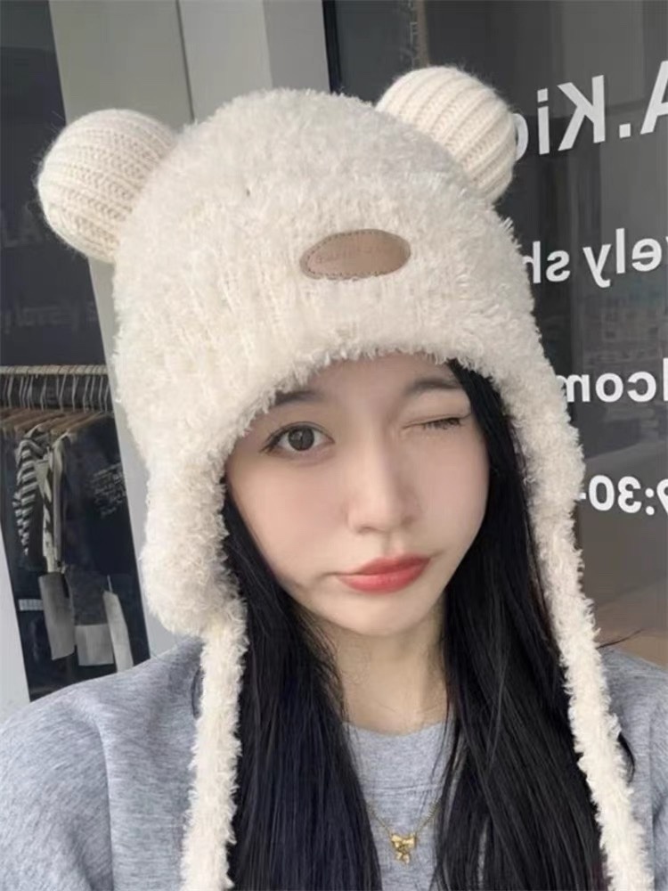 moncler蒙口新款冬小熊帽子冬季户外防寒保暖护耳包头帽显脸小绑带雷针帽