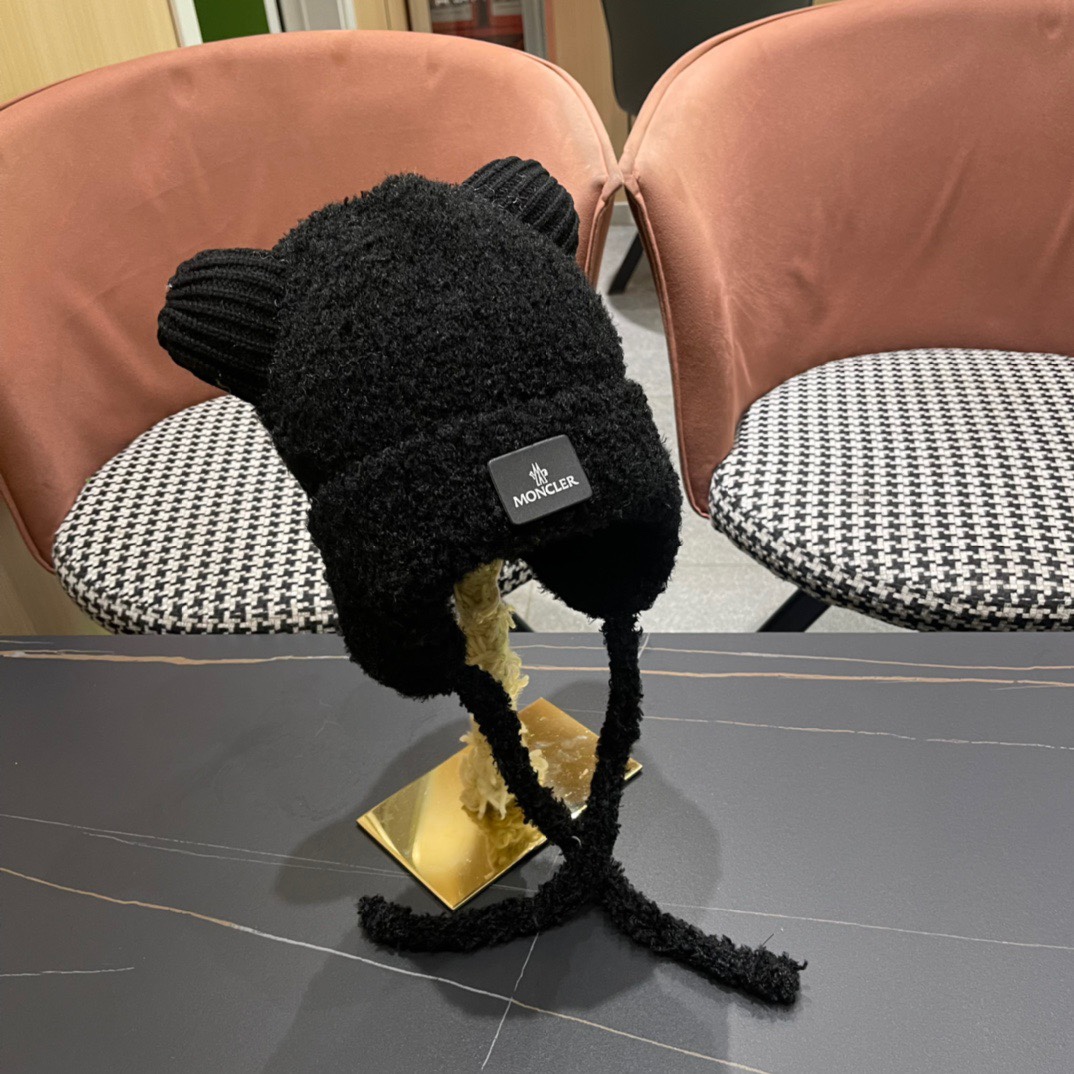 moncler蒙口新款冬小熊帽子冬季户外防寒保暖护耳包头帽显脸小绑带雷针帽