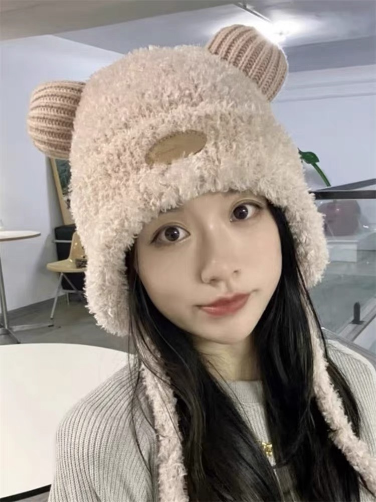 moncler蒙口新款冬小熊帽子冬季户外防寒保暖护耳包头帽显脸小绑带雷针帽