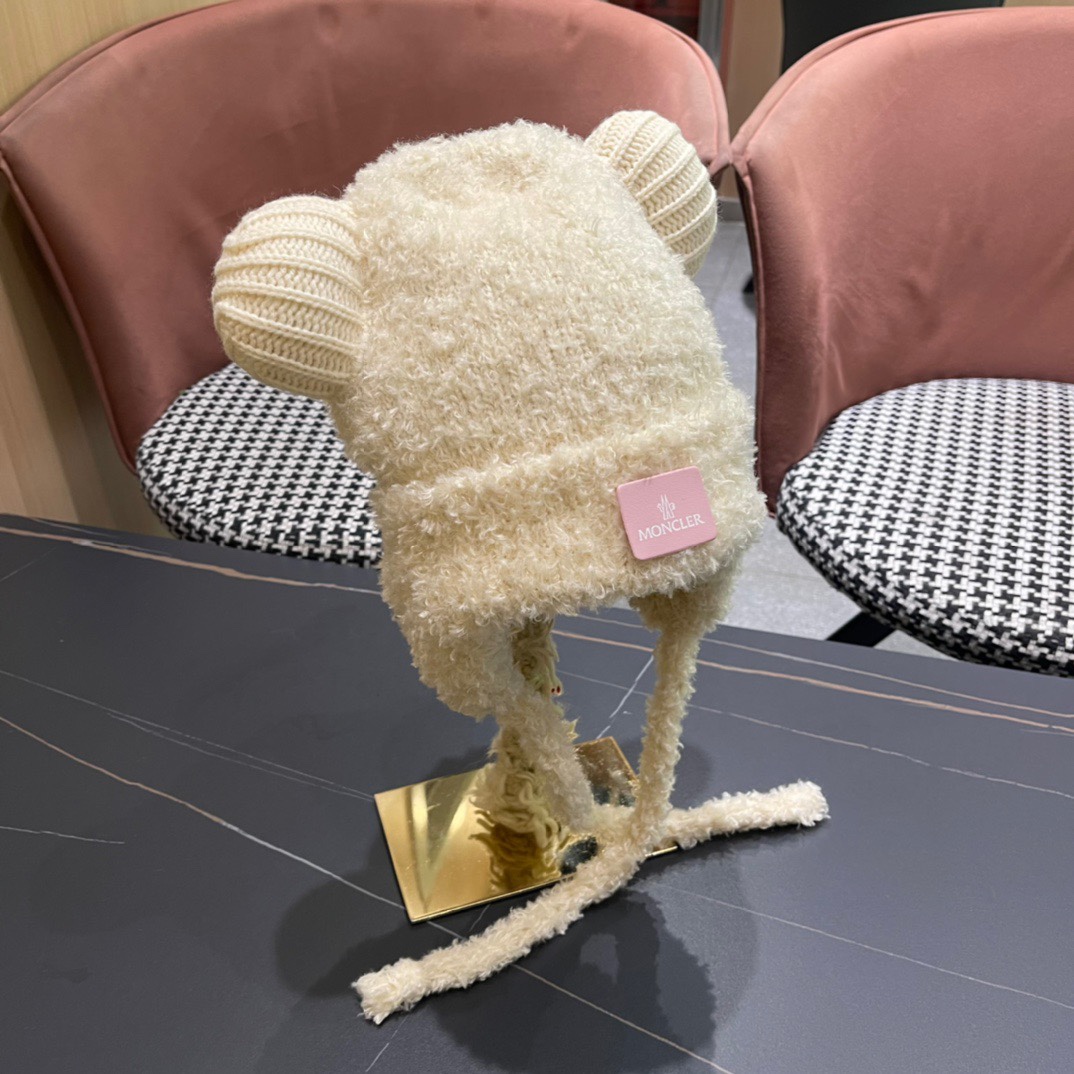 moncler蒙口新款冬小熊帽子冬季户外防寒保暖护耳包头帽显脸小绑带雷针帽