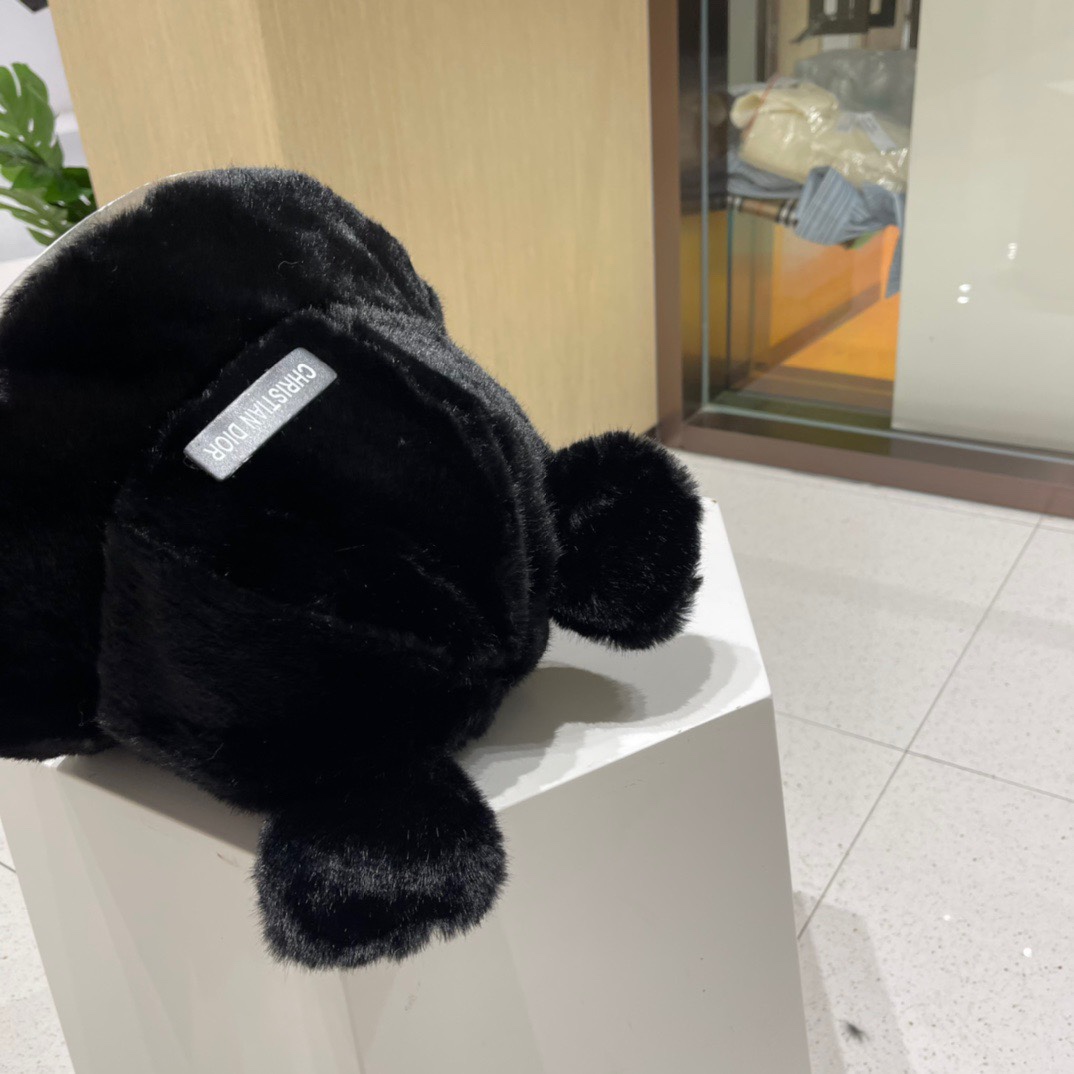 DIOR迪奥 毛茸茸渔夫帽冬天可爱小熊耳朵毛毛绒绒秋冬季百搭盆帽帽子冬款女