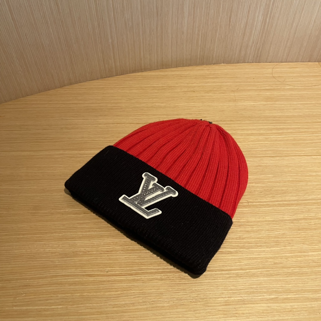 lv路易威登拼色毛线帽子女冬天时尚保暖潮流出街户外护耳针织帽