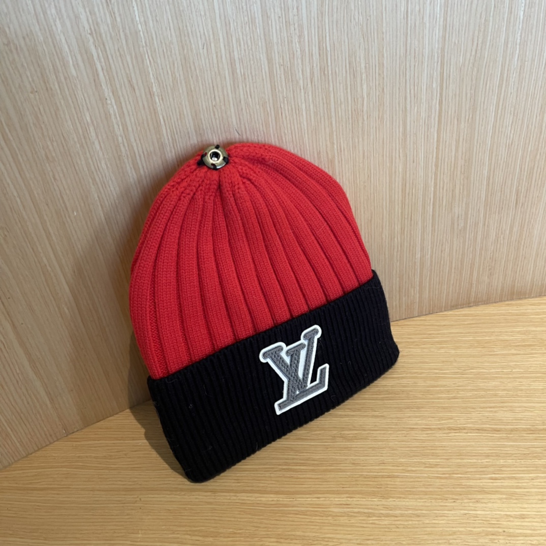 lv路易威登拼色毛线帽子女冬天时尚保暖潮流出街户外护耳针织帽